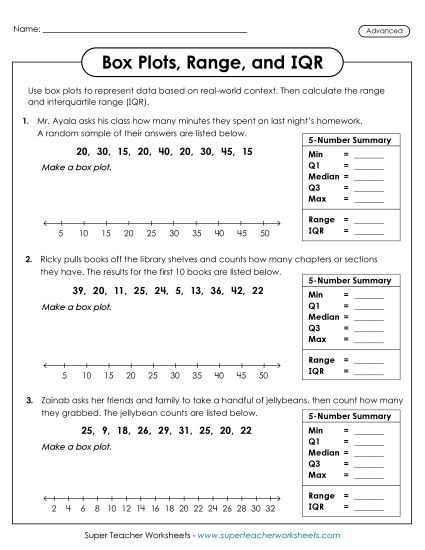 creating box and whisker plots worksheet