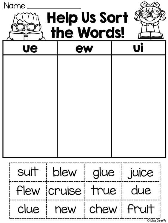 ew ue phonics worksheets