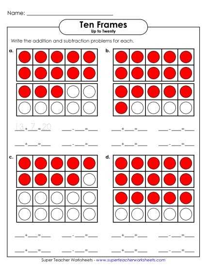 10 frame addition worksheet
