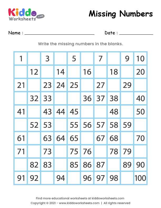 missing numbers worksheets