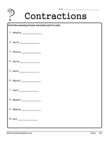 contractions 3rd grade worksheets