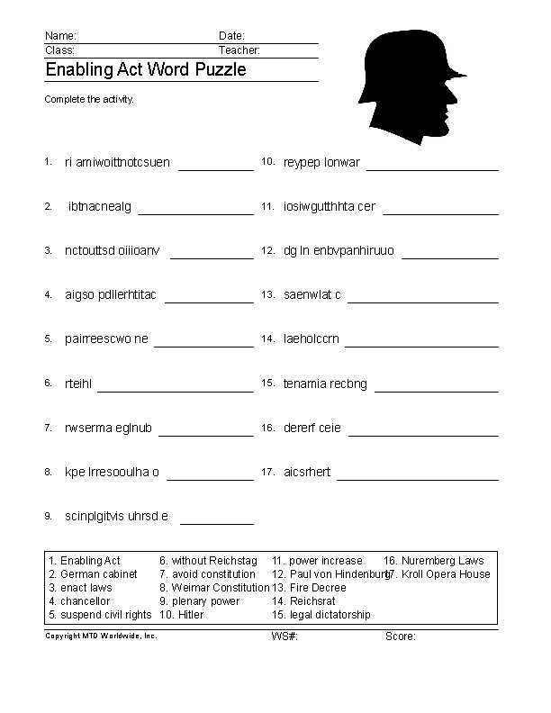 enact worksheets