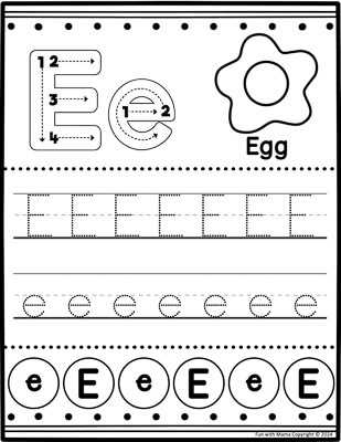 free printable letter e worksheet