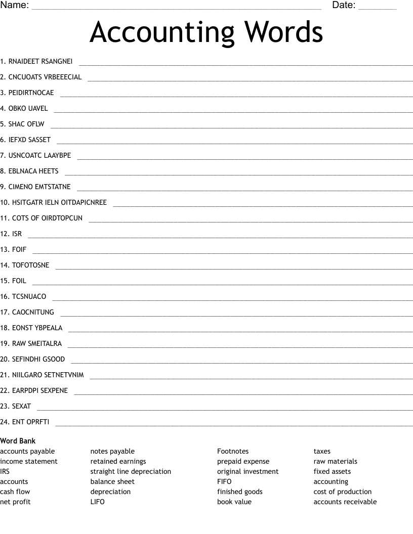 accounting vocabulary worksheet