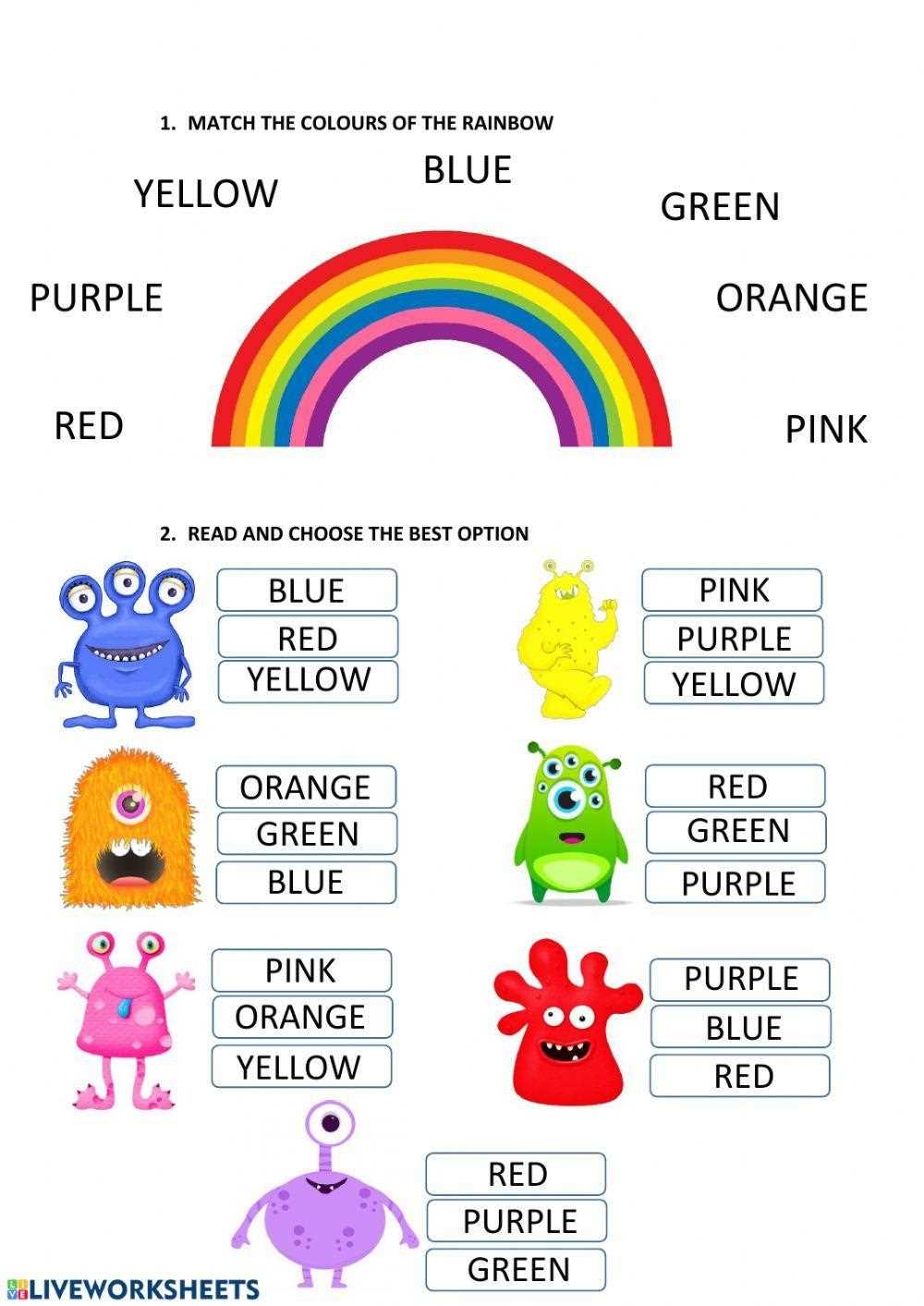 rainbow colours worksheet