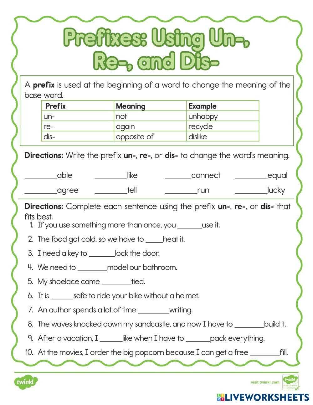 dis prefix worksheet