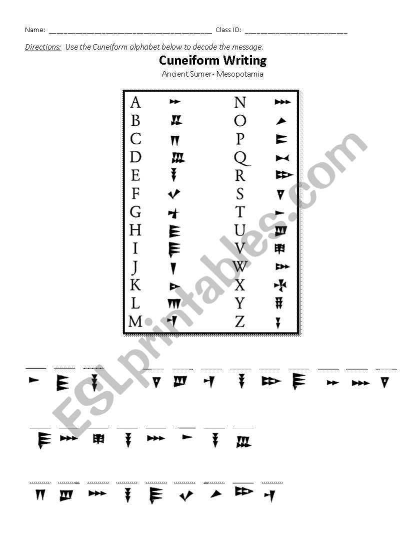 cuneiform writing worksheet