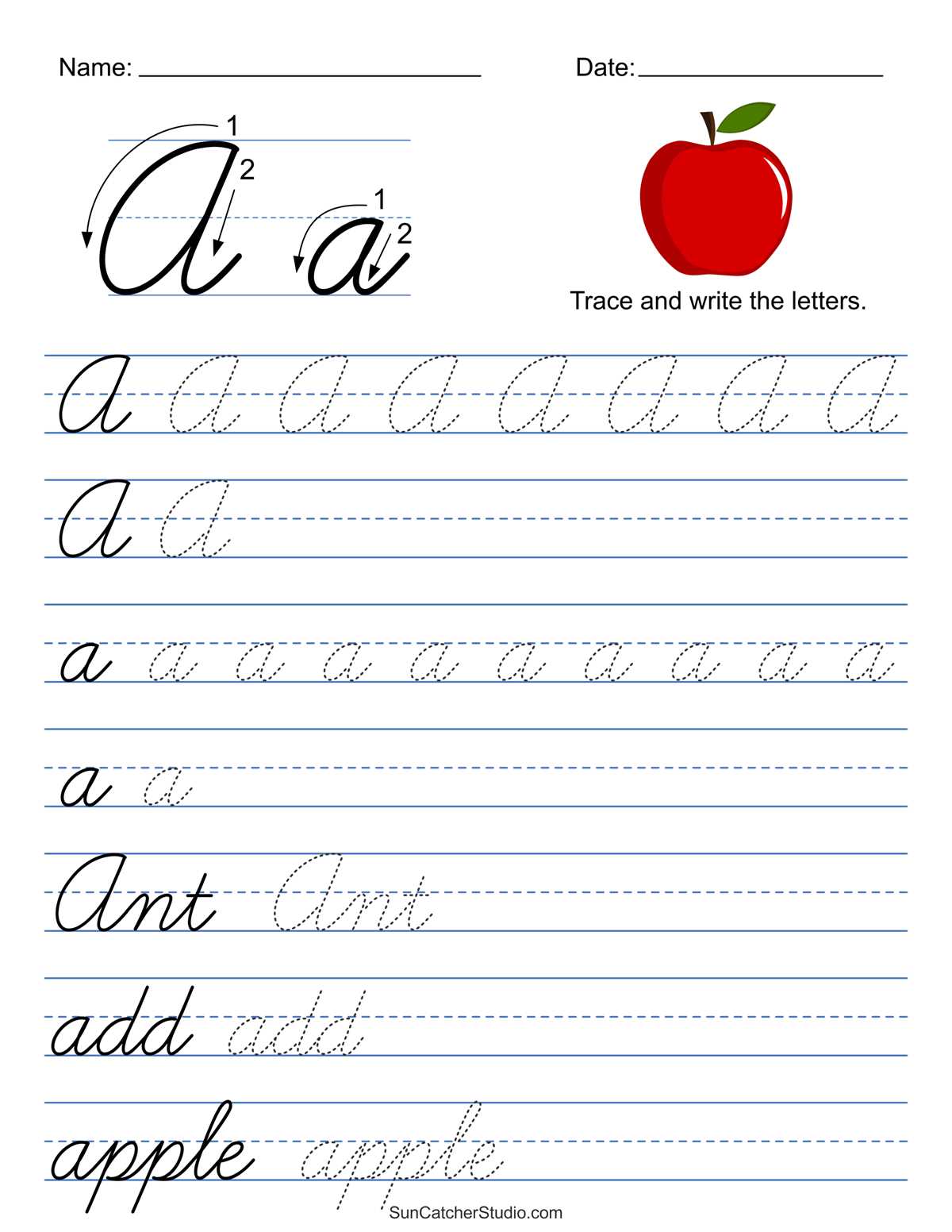 cursive letter practice worksheets