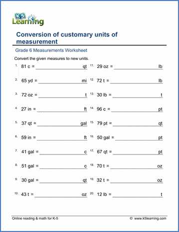 customary conversion worksheet