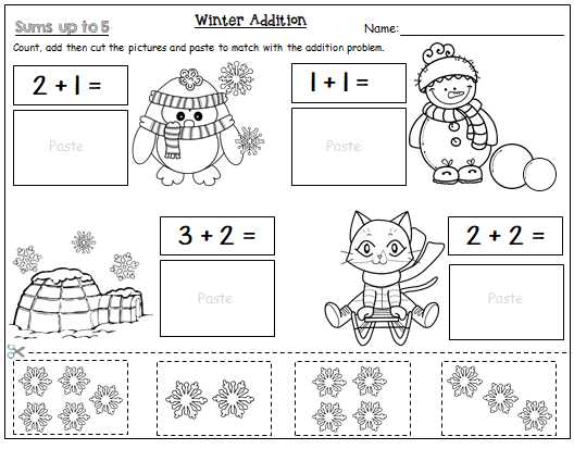 cut and paste addition worksheets for kindergarten