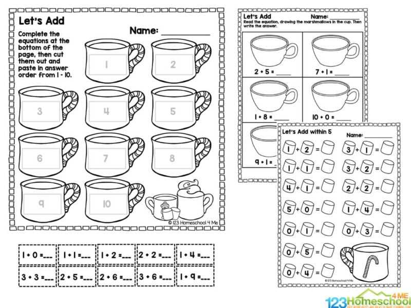 cut and paste addition worksheets for kindergarten