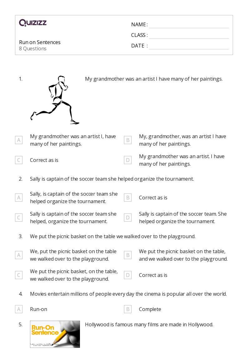 fix the run on sentence worksheet