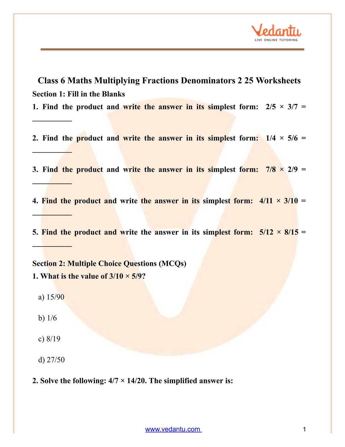 worksheet on multiplying fractions