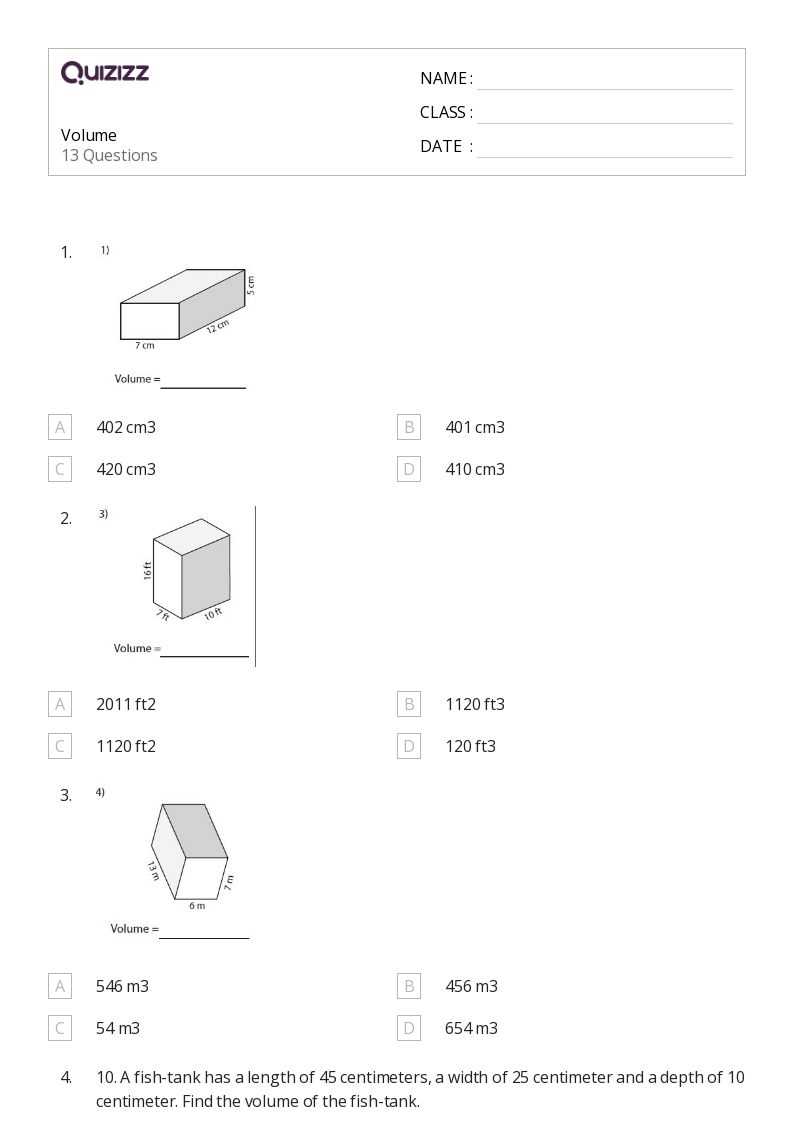 fifth grade volume worksheets