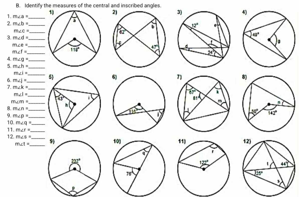 inscribed angle and central angle worksheet