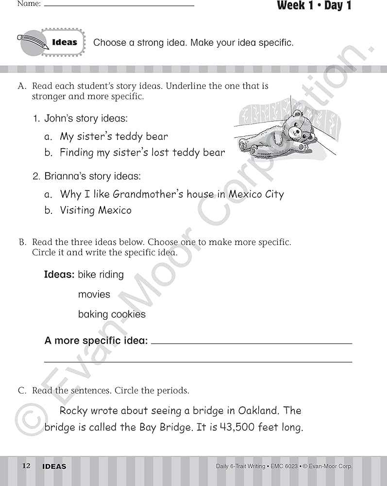 daily 6 trait writing grade 3 te worksheets