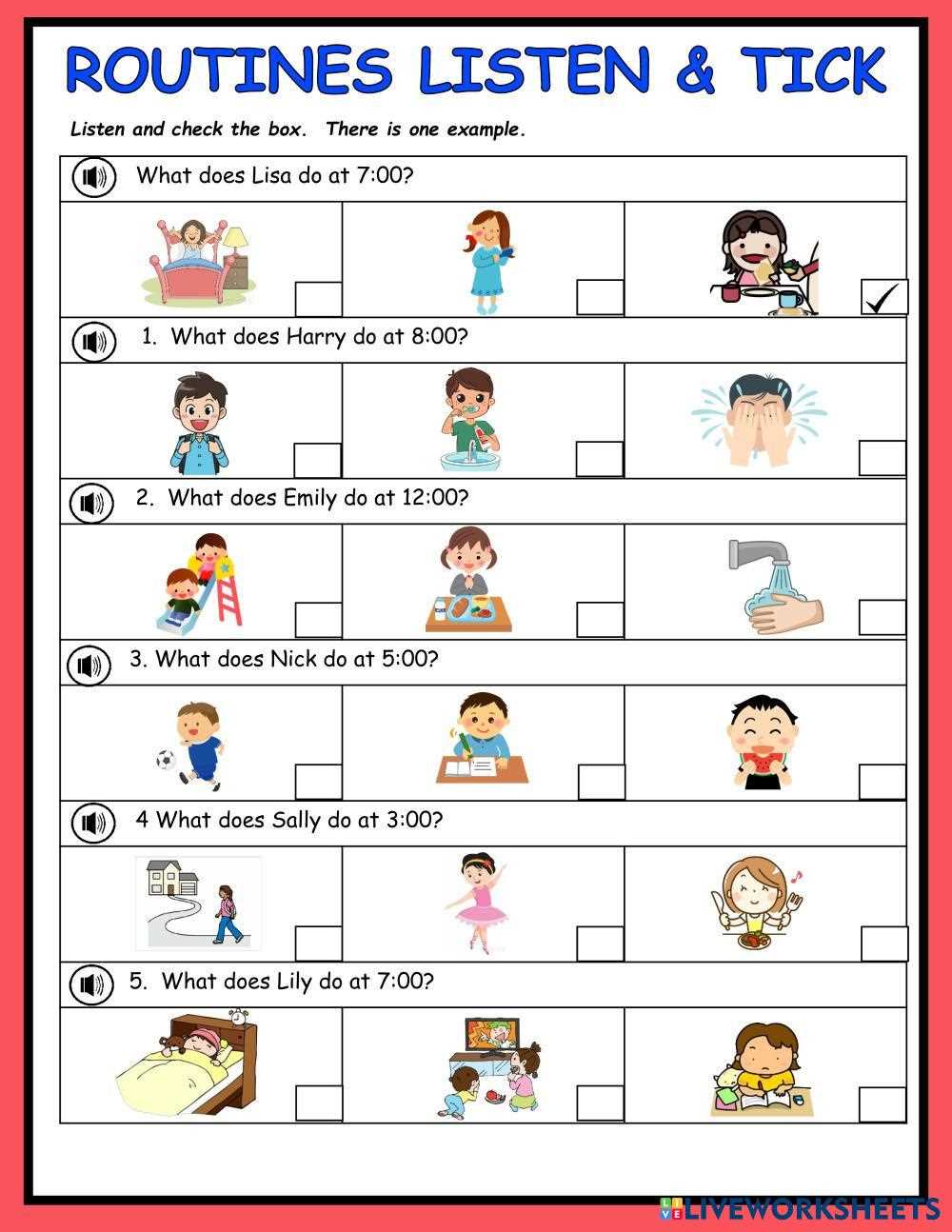 daily routines live worksheet