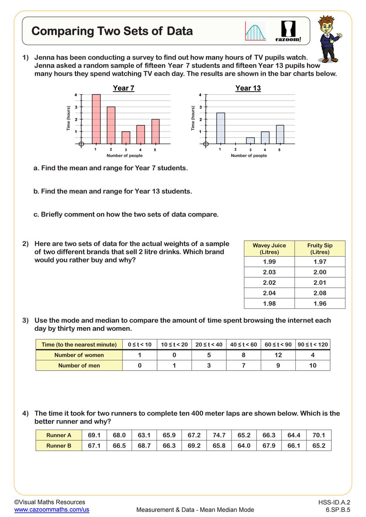 data distributions worksheet