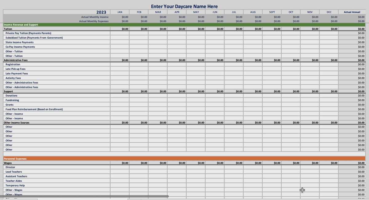 daycare income and expense worksheet