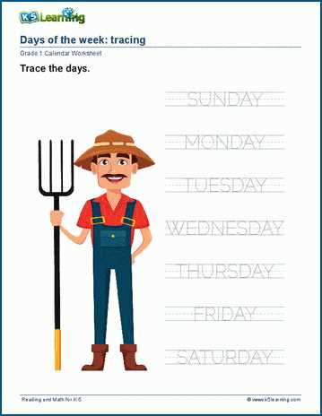 days of the week worksheet kindergarten