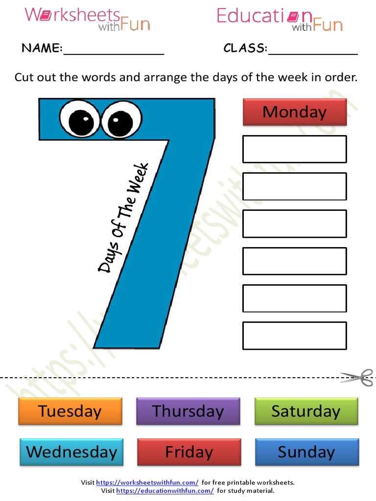 days of the week worksheet year 1