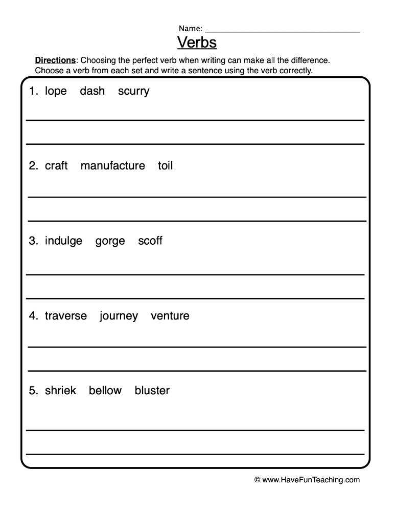 worksheets about verbs