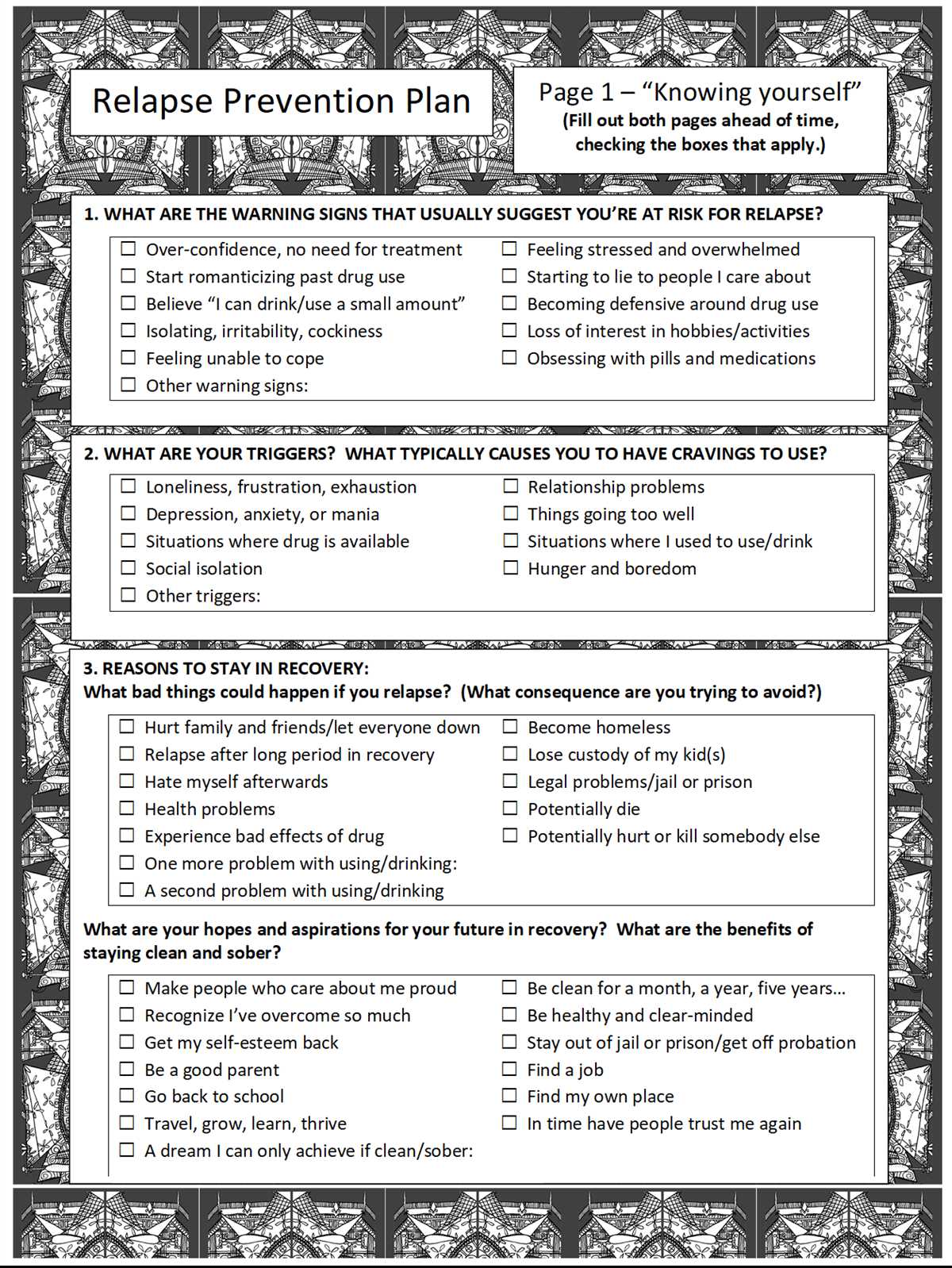 relapse prevention worksheet
