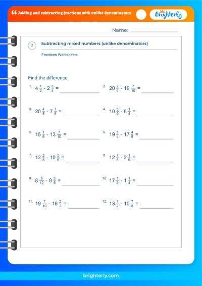 addition and subtraction fractions worksheets