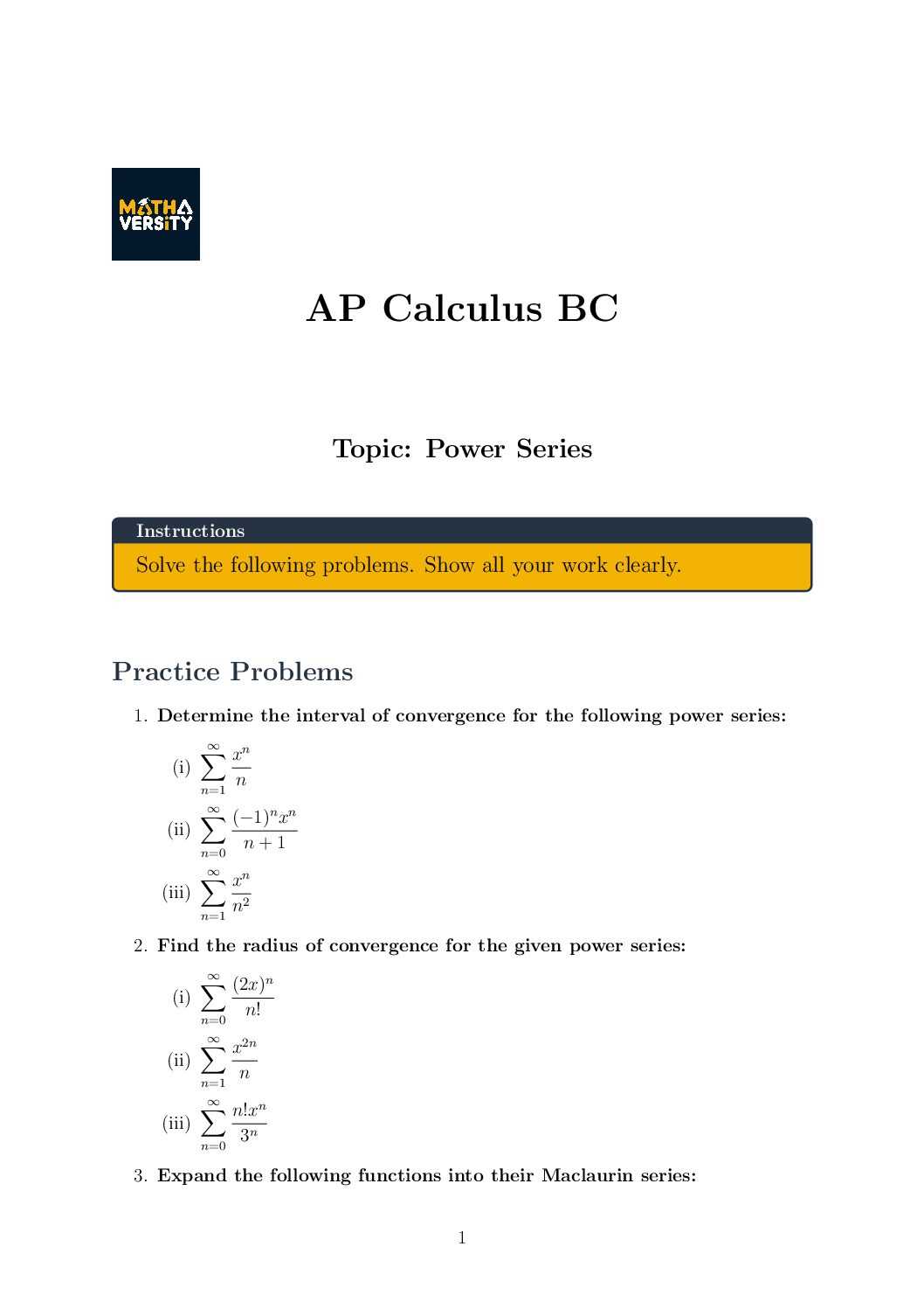 calculus worksheets