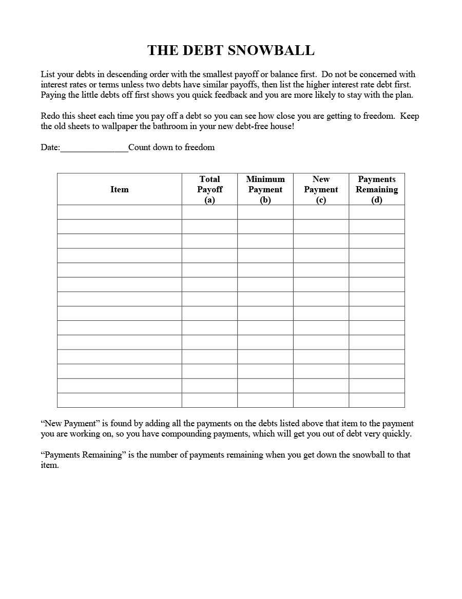 debt payoff worksheet