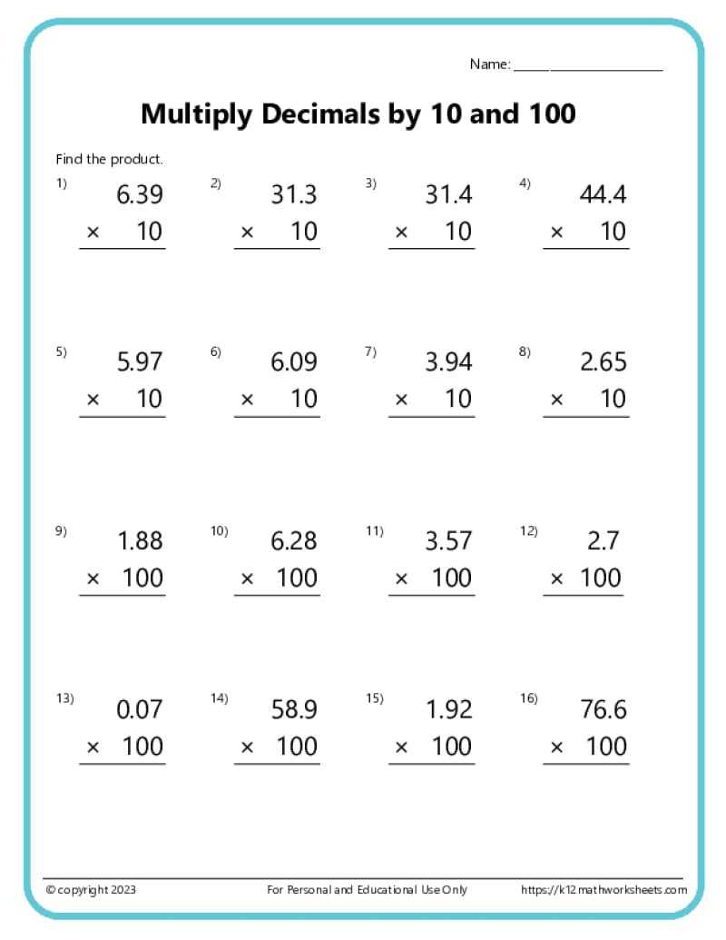 decimal basic worksheet