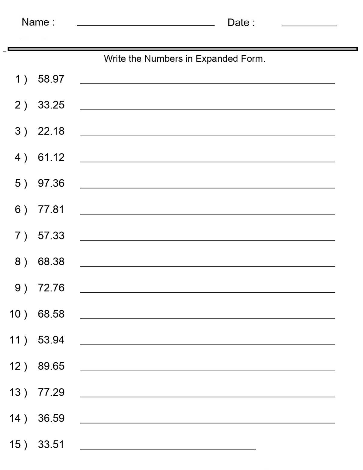 decimal expanded form worksheets