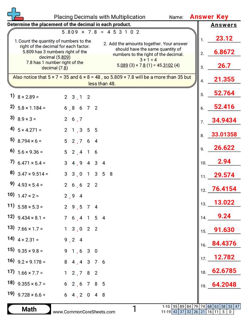 decimal multiplication worksheet