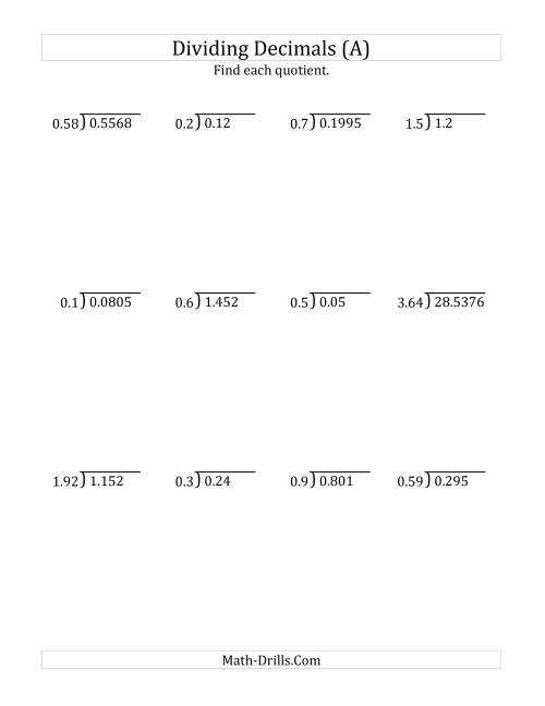 decimal multiply and divide worksheet