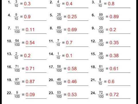 decimal to fraction worksheet grade 4