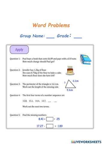 decimal word problem worksheets
