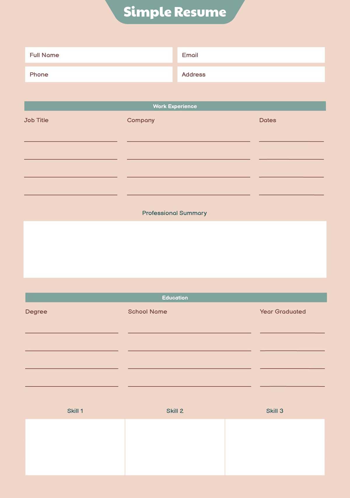 fill in blank printable resume worksheet