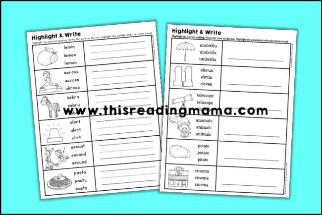 schwa sound worksheets