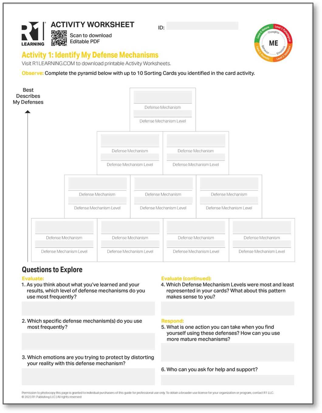 defense mechanisms worksheets