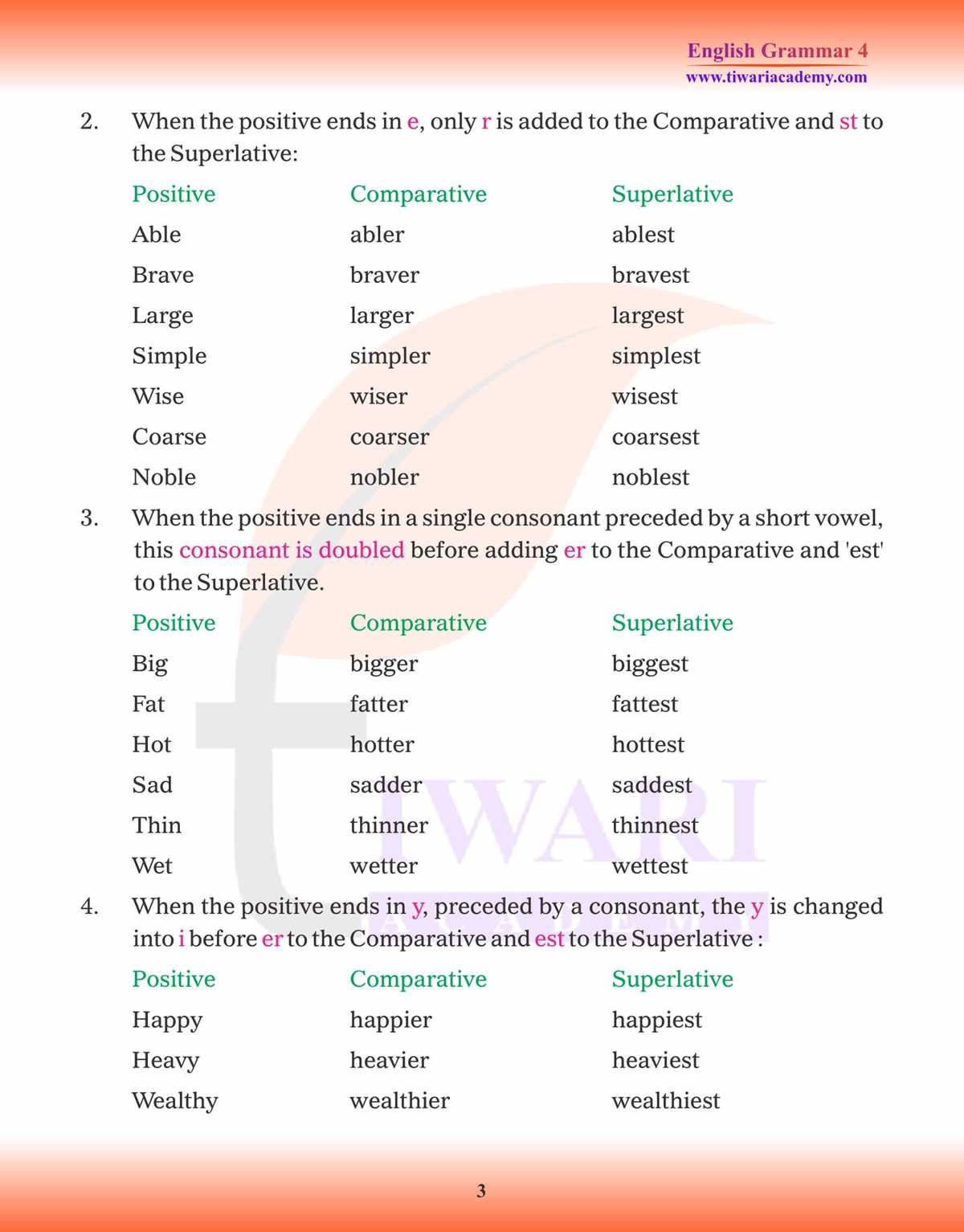 degrees of comparison worksheet for class 4