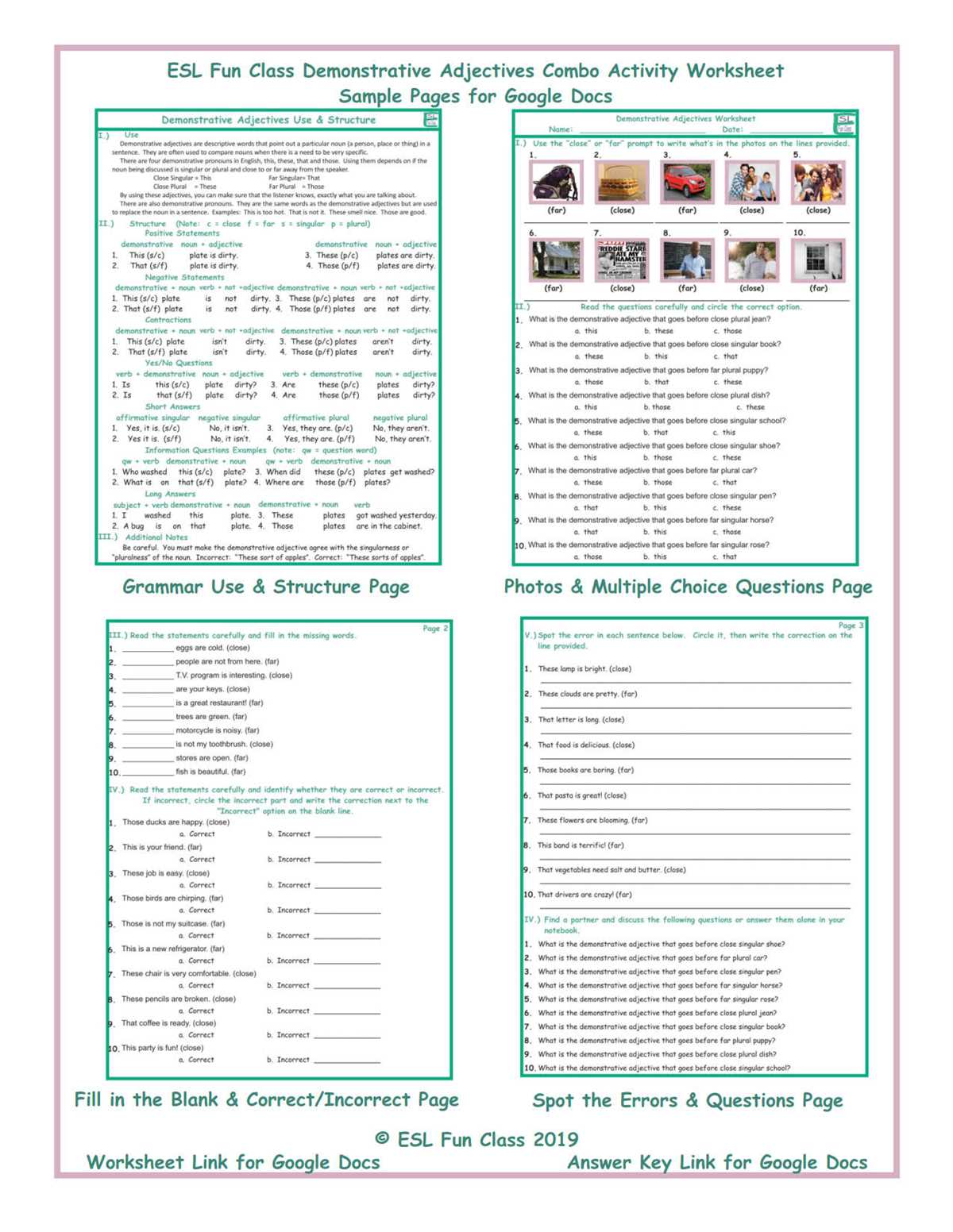 demonstrative adjectives and pronouns worksheets