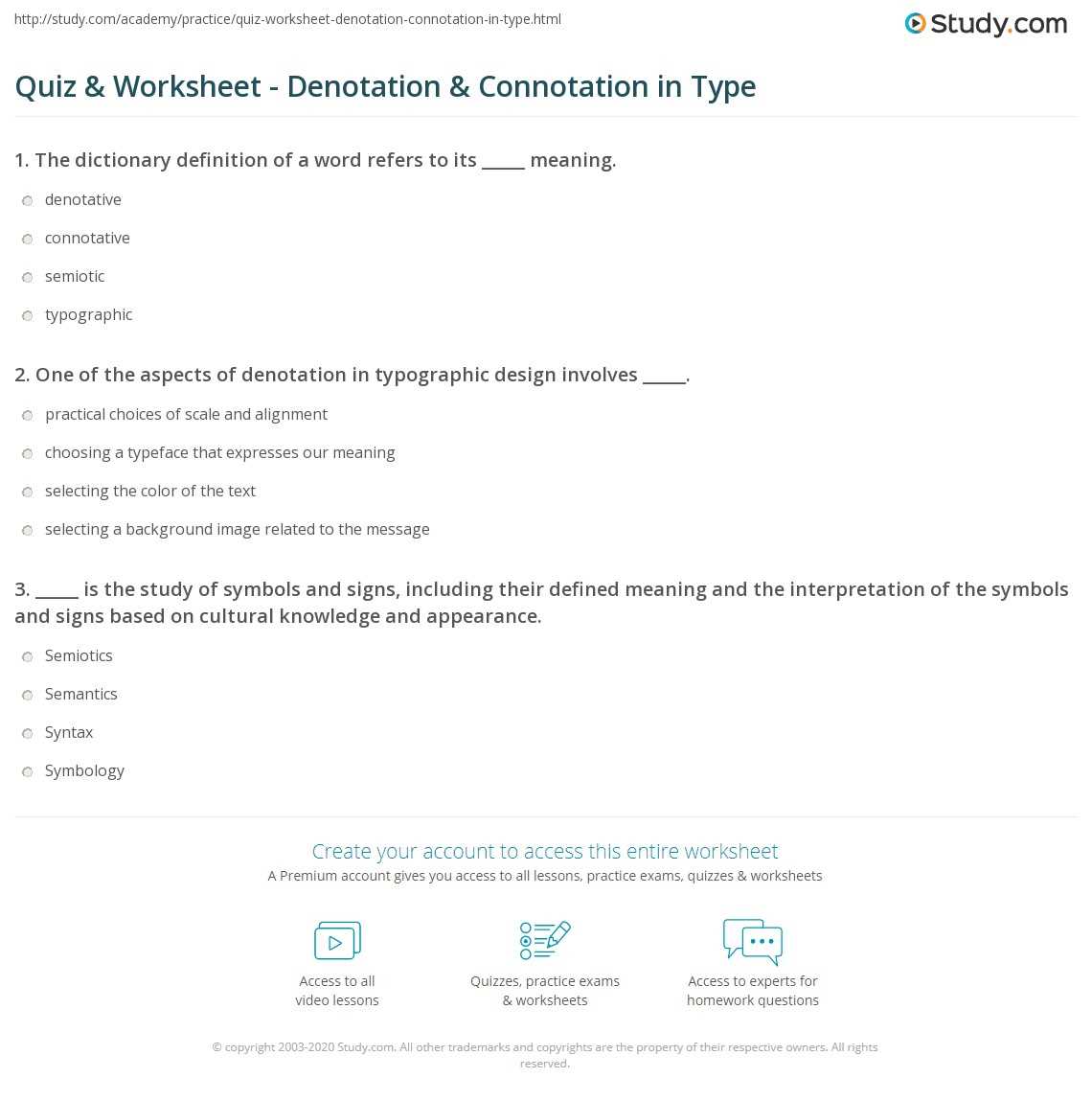 denotation connotation exercises worksheet