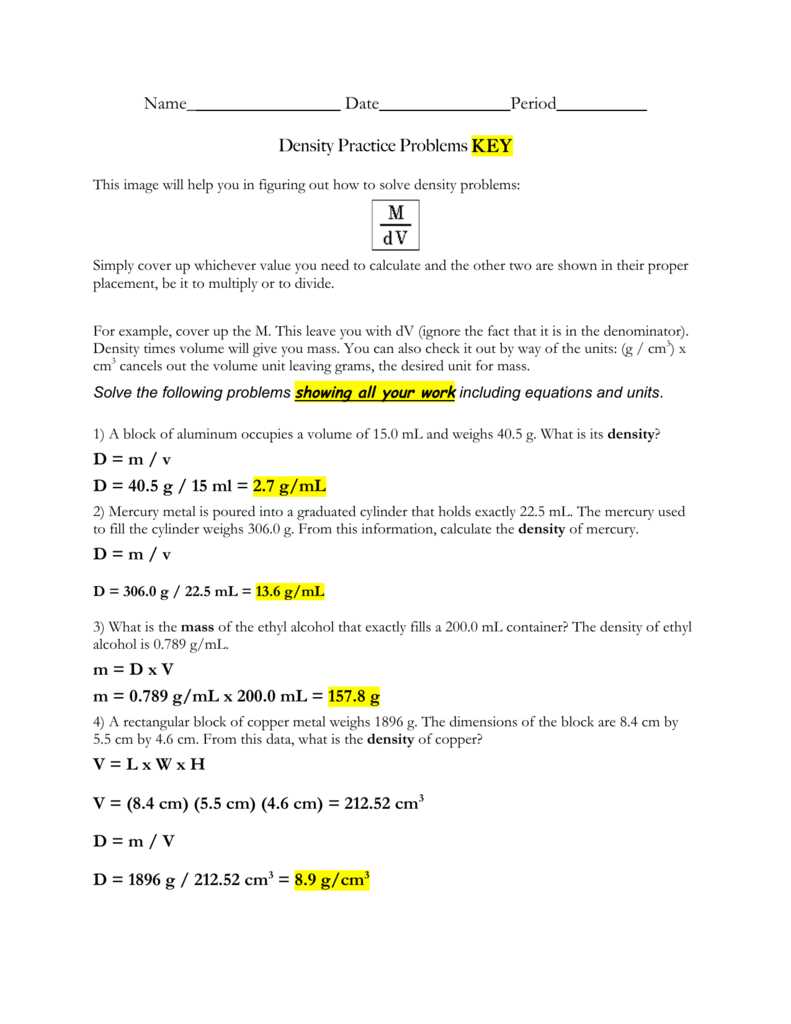 density dimensional analysis worksheet