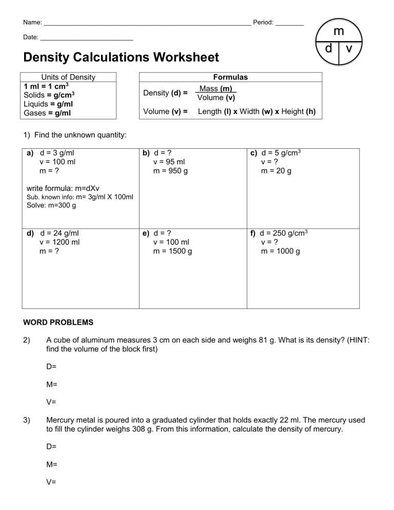 density of gases worksheet