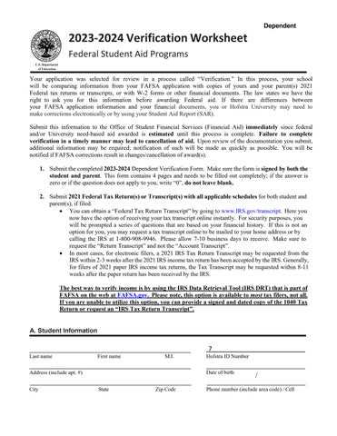 dep verification worksheet