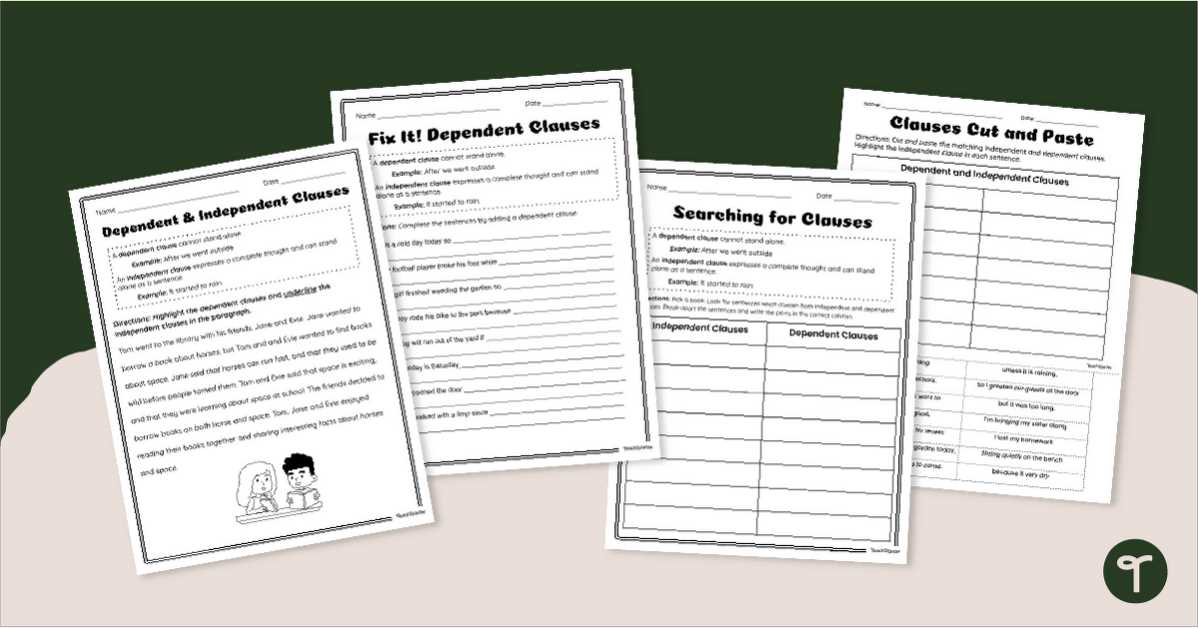 dependent and independent clauses worksheet