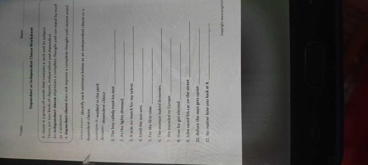 dependent and independent clauses worksheet