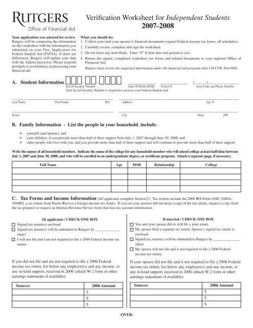 dependent verification worksheet 23 24