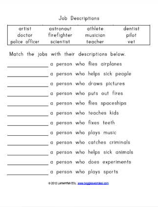 describing jobs worksheet