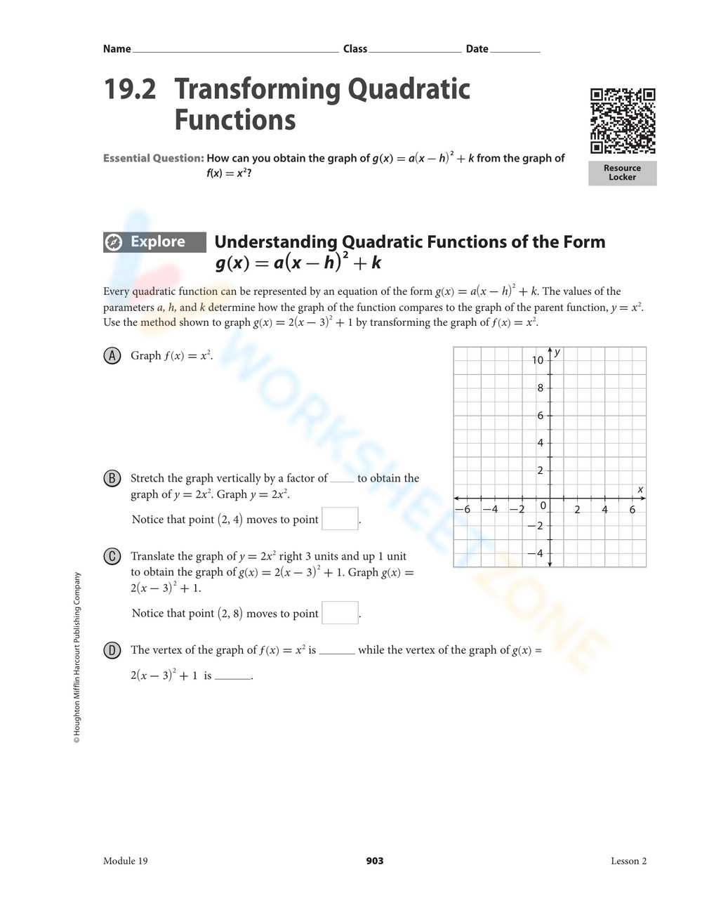 describing quadratic transformations worksheet